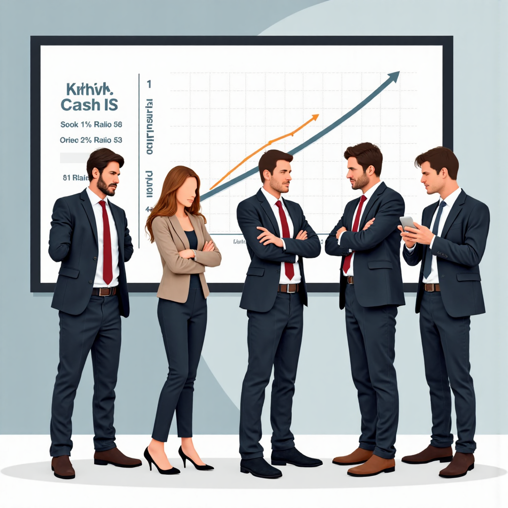 專業人士觀看公司現金比率圖表的像素藝術,代表知情決策與策略規劃