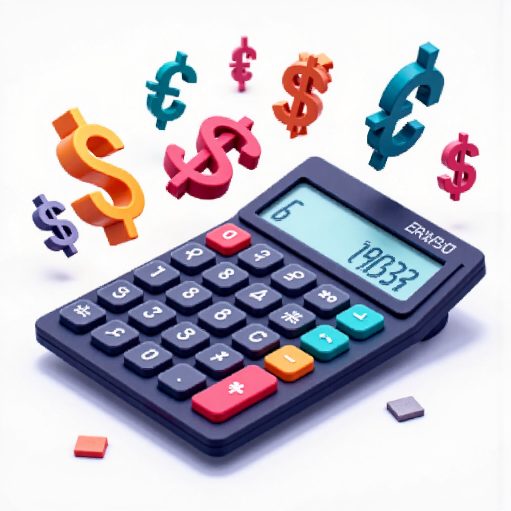外匯手續費計算的彩色貨幣符號環繞計算器插圖