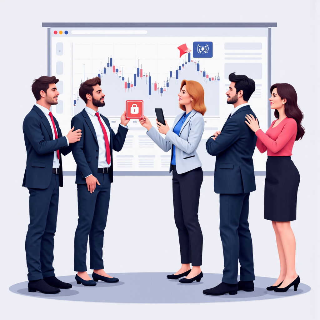 國際投資者檢視安全數位金融圖表，融入 BaFin 標誌元素