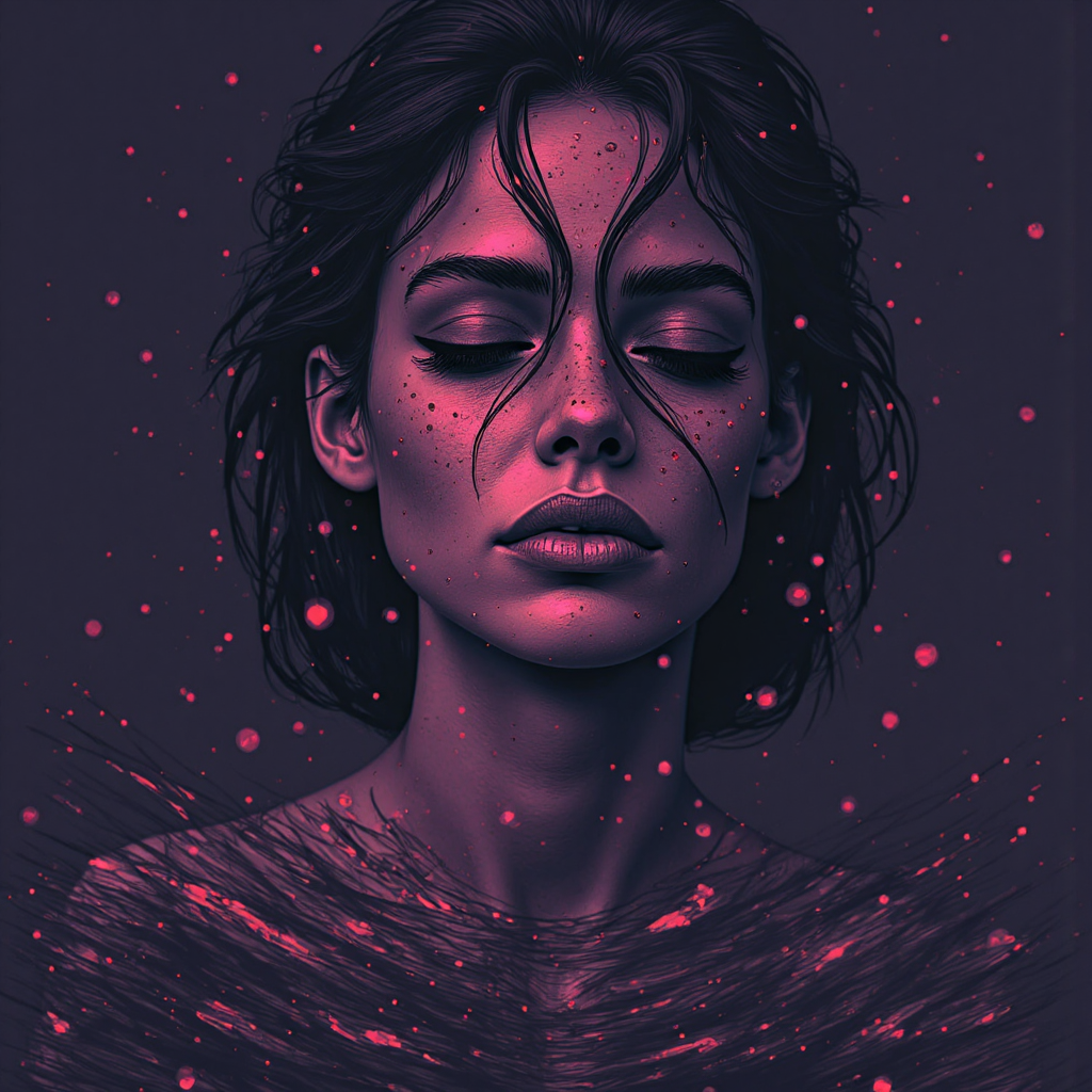 abstract illustration conveying complex emotions like sadness despair and violence through intertwined abstract shapes and dark atmospheric tones with a focus on emotional resonance