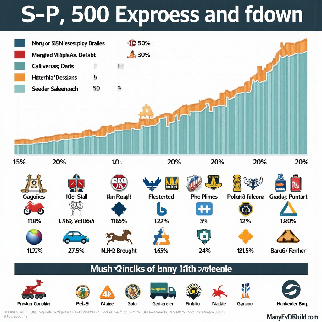 標普500指數組成細部分析圖,產業圖標與百分比資訊圖像素藝術風格