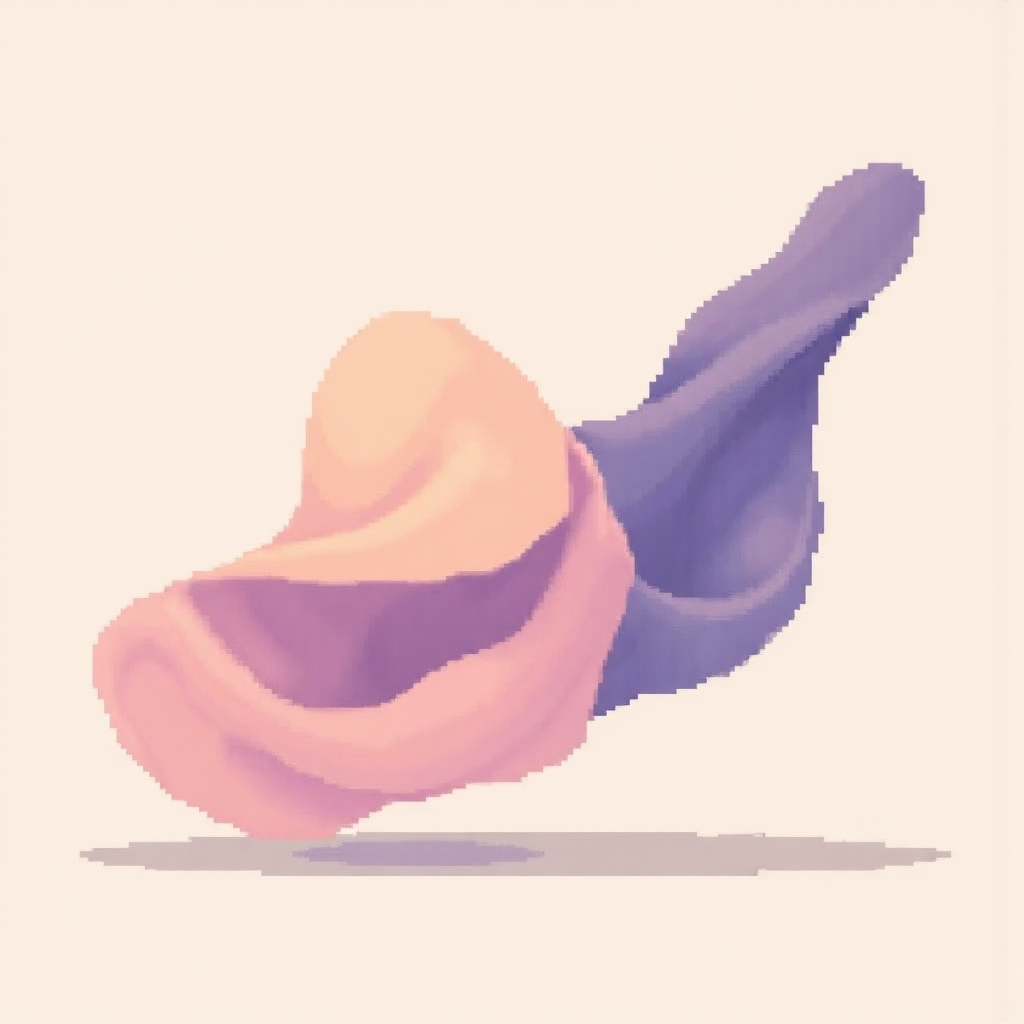 抽象形狀交織代表增加與減少的像素藝術插圖,柔和色調傳達輕柔運動感