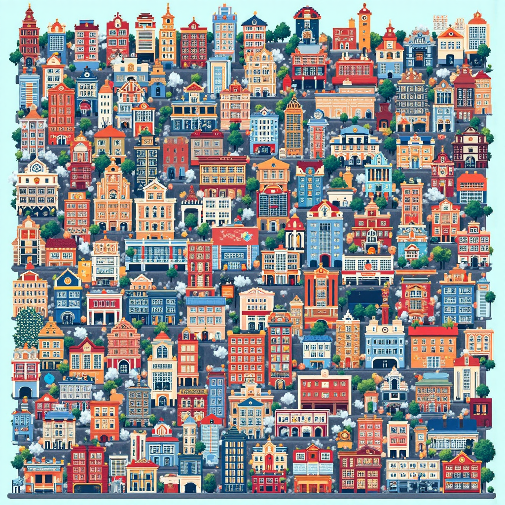 ภาพประกอบสถาบันการศึกษาต่างๆ และองค์ประกอบเทคโนโลยีที่จัดเรียงเป็นคอลลาจสดใสด้วยแสงนุ่มนวลและบรรยากาศร่าเริง