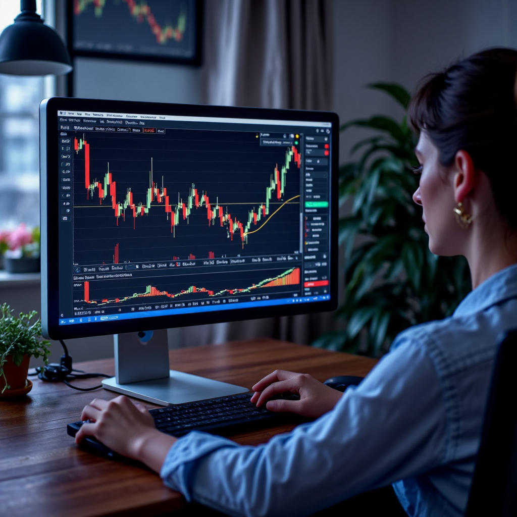 交易終端介面的像素藝術特寫，顯示動態圖表和貨幣對，強調金融分析的細節