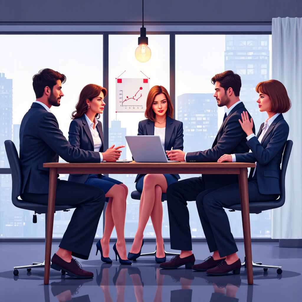 像素藝術風格的商務團隊討論成長策略與圖表插圖