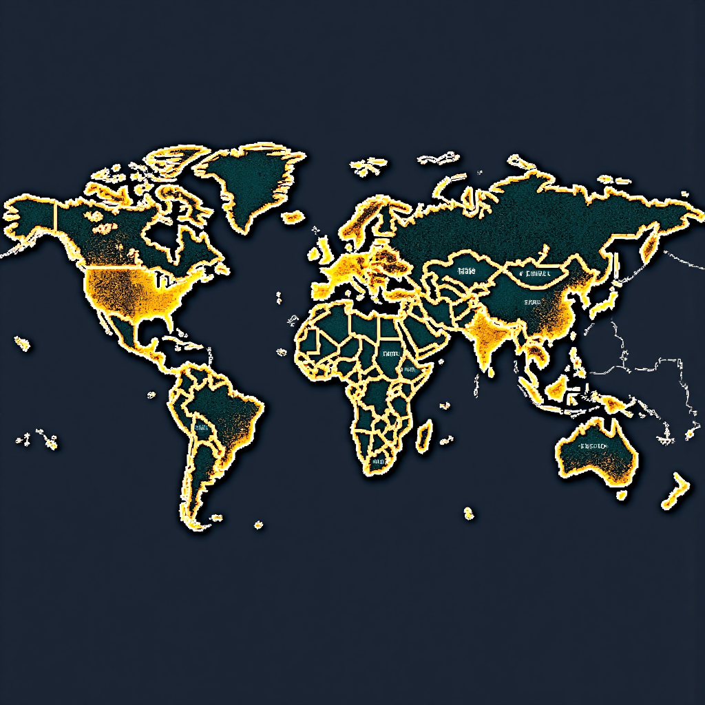 全球地圖上資本流動線條連結黃金、石油與美元,展現國際金融的複雜互動