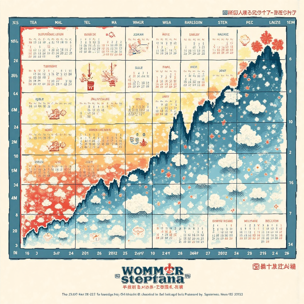 美國夏冬時間轉換日曆融入股市元素的像素藝術插圖