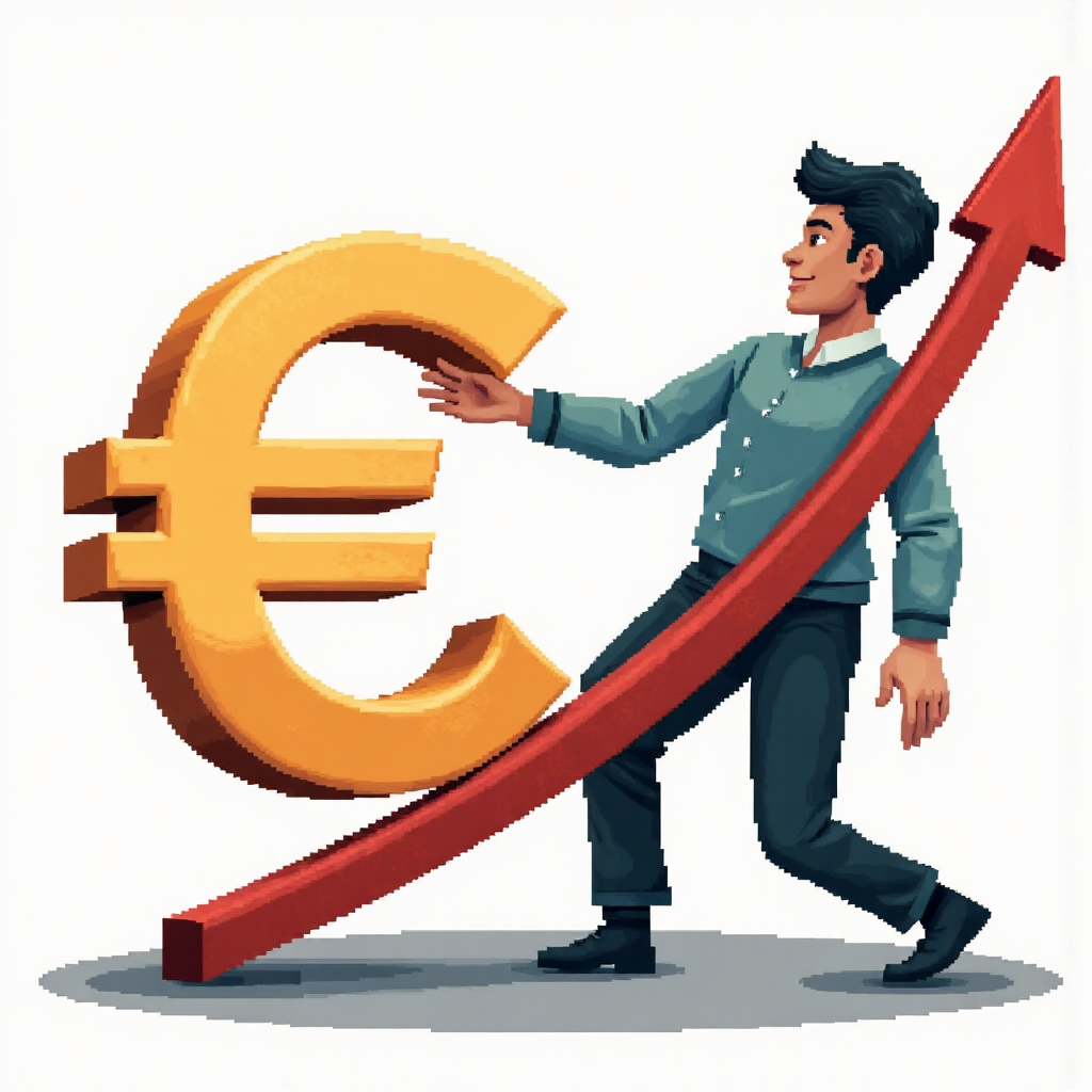 全球金融市場互聯圖像，歐元符號被上升的美元符號推下，顯示貨幣競爭