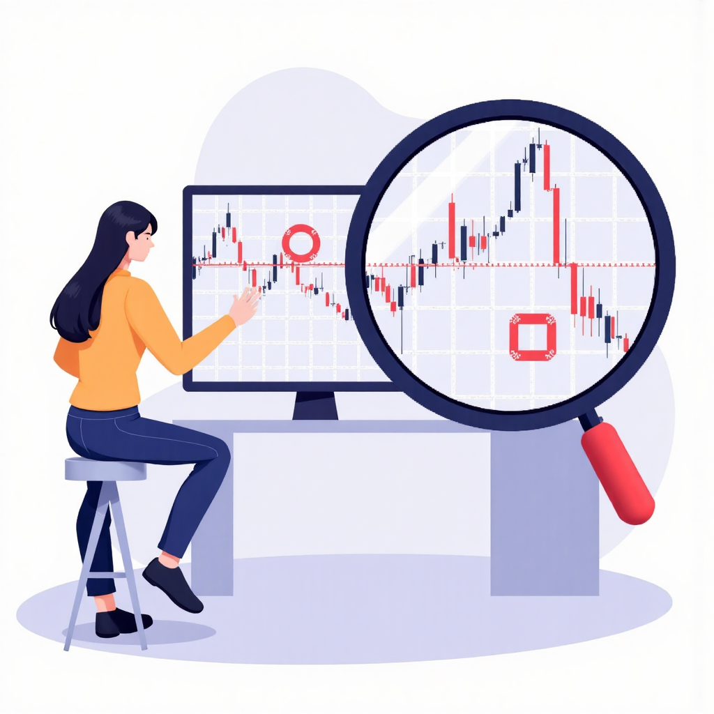 股票圖表中乖離率指標顯著偏離移動平均線的像素藝術插圖,展現財務發現的感覺