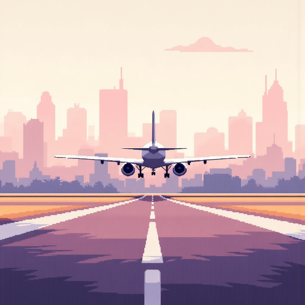 經濟軟著陸的飛機輕柔降落圖示,象徵經濟穩定與溫和調整