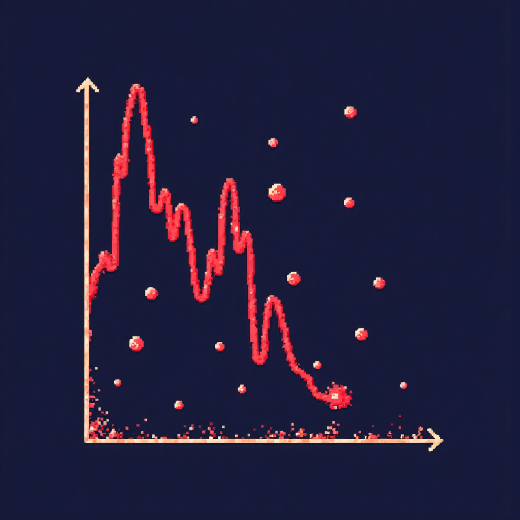 信用風險抽象圖表，紅色下降線表示潛在財務損失，周圍浮現金融符號
