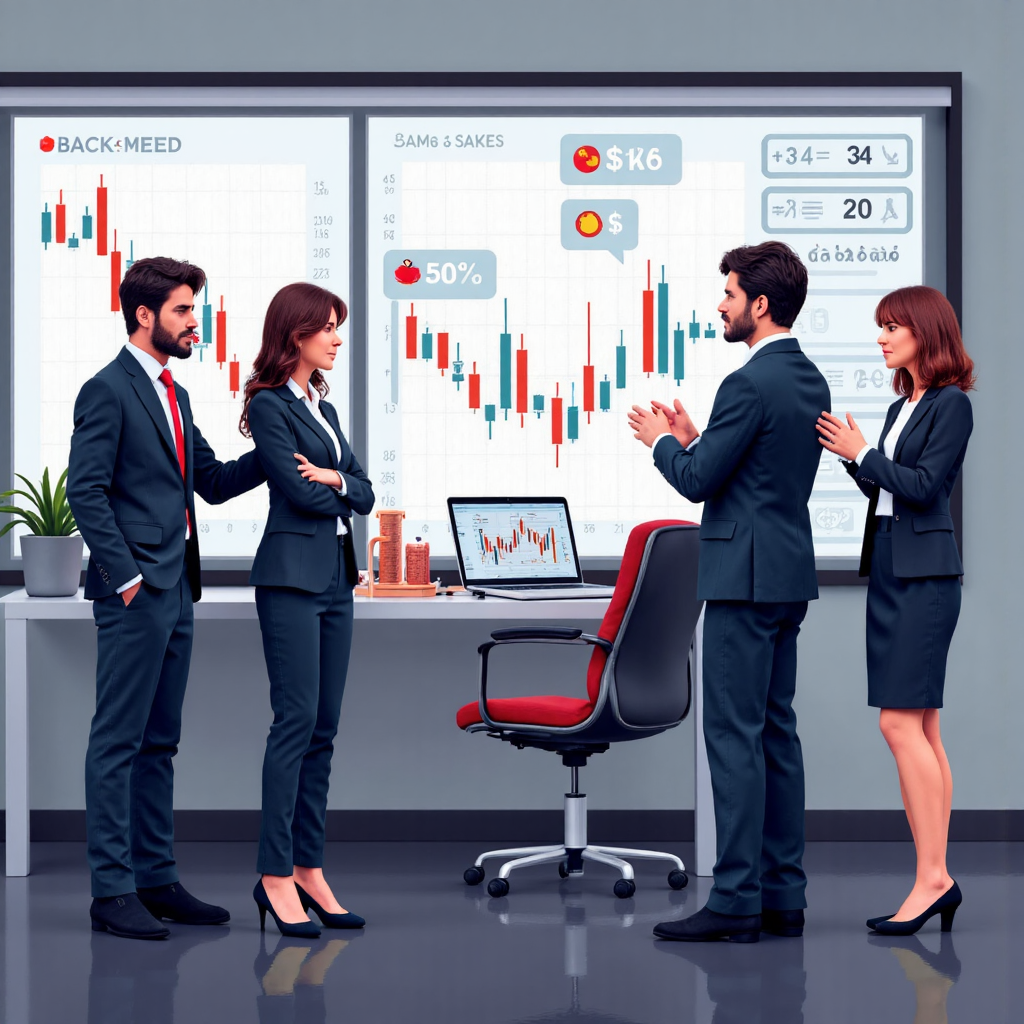 商業專業人士討論跨貨幣交換圖表的辦公室場景