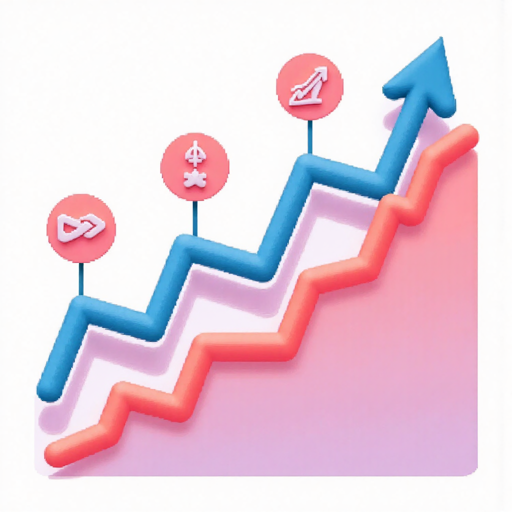 ภาพประกอบกราฟหุ้นแนวโน้มขาขึ้นพร้อมไอคอนแสดงการเติบโตและกำไรในโทนสีพาสเทลสดใส