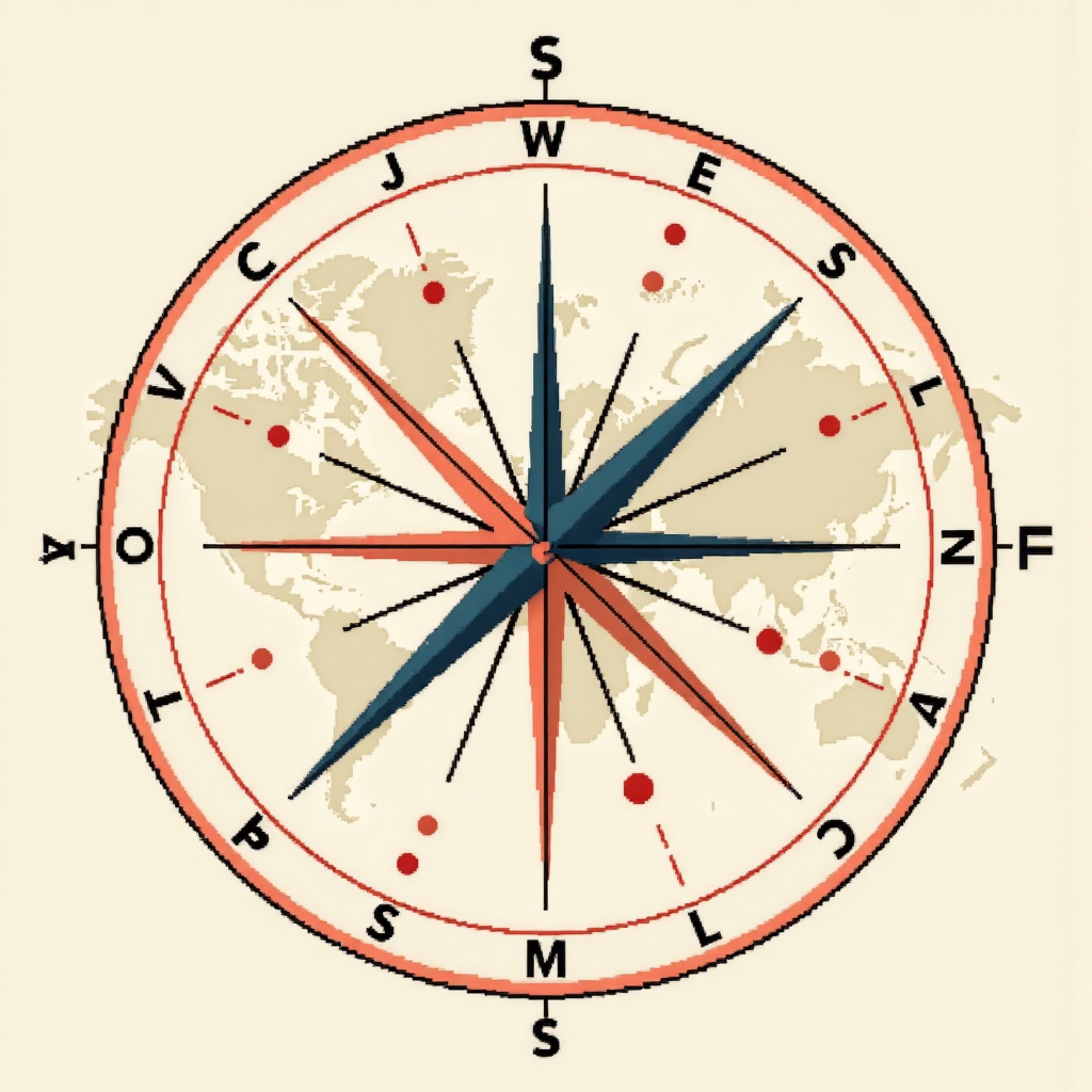 利率點陣圖指南的像素藝術插圖，顯示指南針指向不同未來利率結果