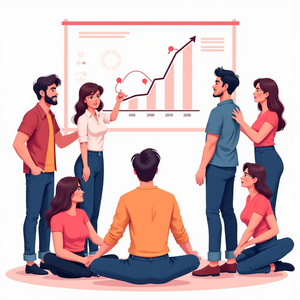 人們觀察溫和上漲金融圖表的樂觀圖示,代表軟著陸趨勢