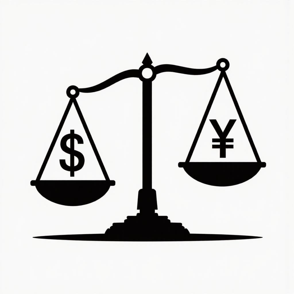 美元與日圓平衡秤經濟力量像素藝術
