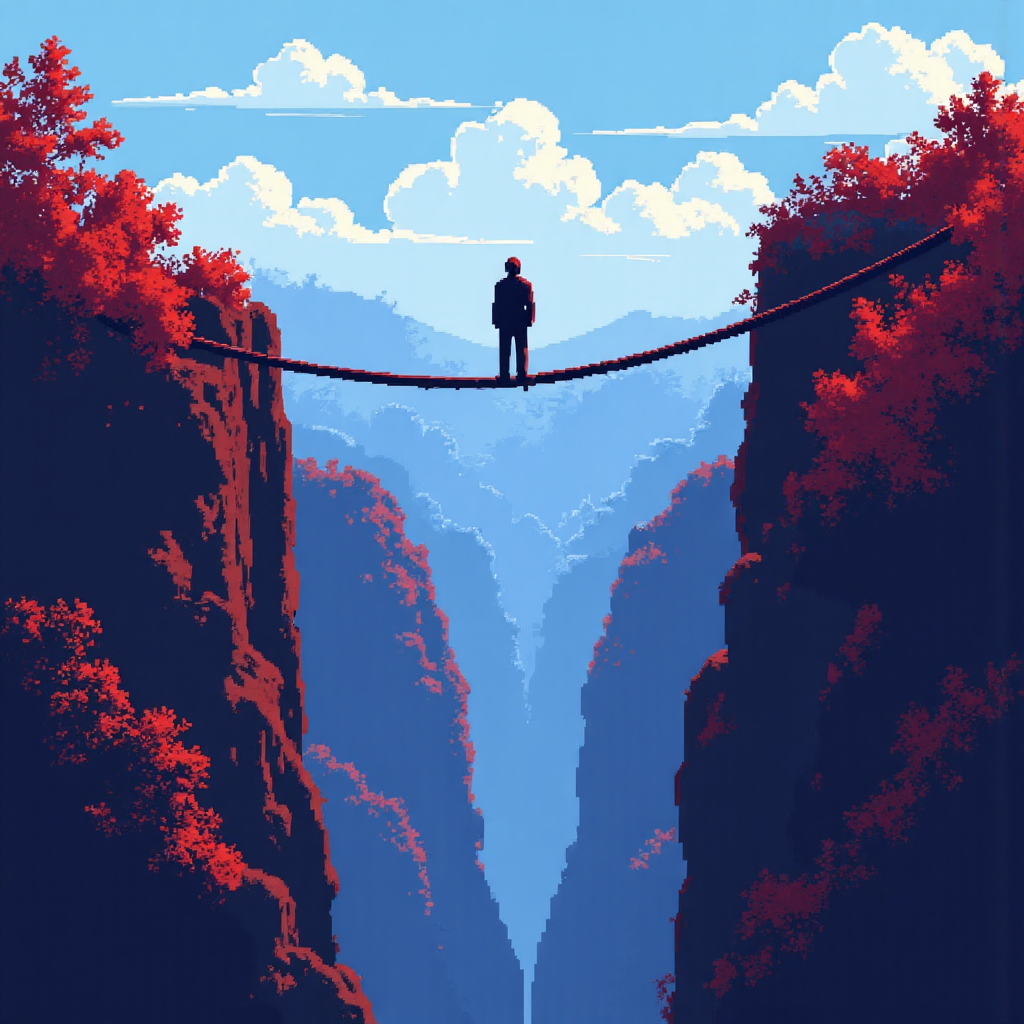 槓桿交易雙面性的走鋼索像素藝術