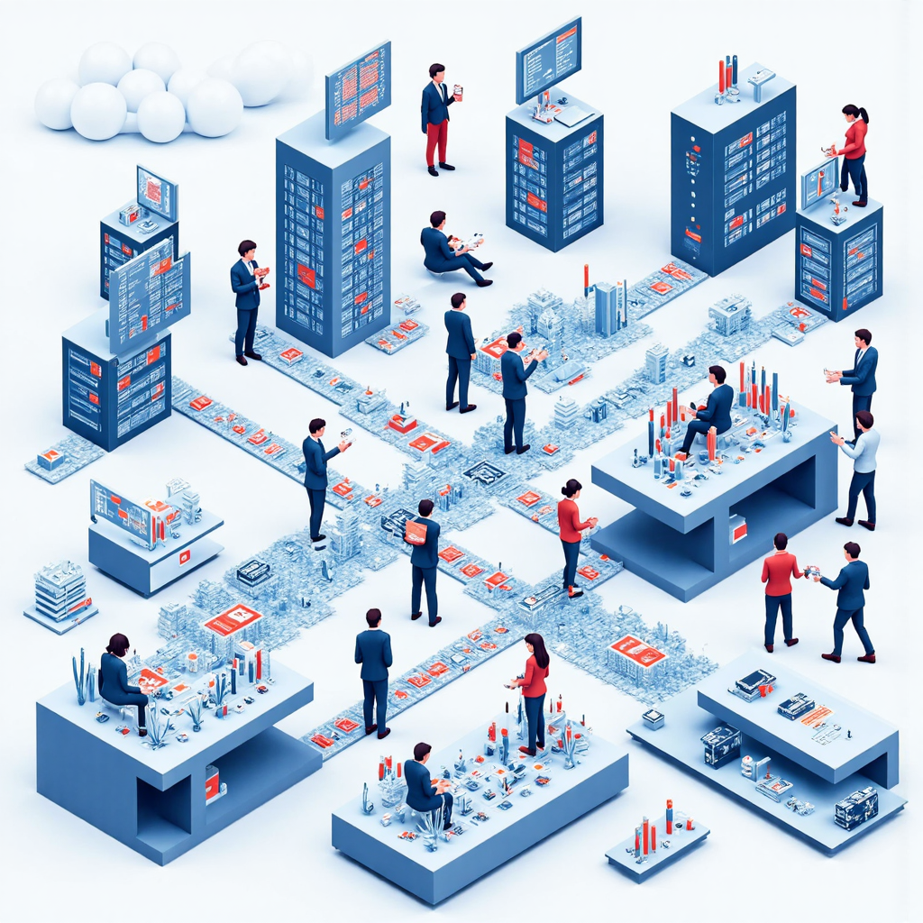 stylized illustration depicting transparent financial data streams flowing between diverse market participants like banks and individual traders facilitated by an advanced ECN system with a clean and modern aesthetic