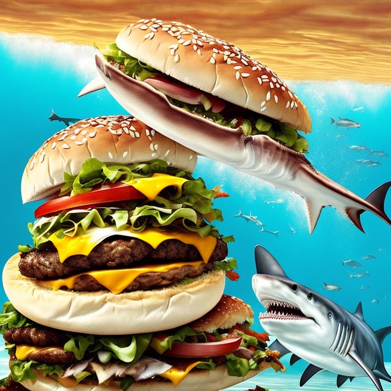 Shark Eating A Cheeseburger