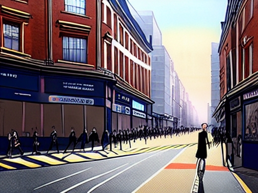 Picture of a busy London street drawn by Hiroshige))), (((realistic