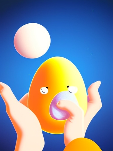 hand holding a white chicken egg with a baby chick sitting on the egg space environment  <vectorart>
