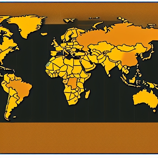 全球經濟活動插圖，顯示國家間貿易流向箭頭與傾斜天平表示失衡