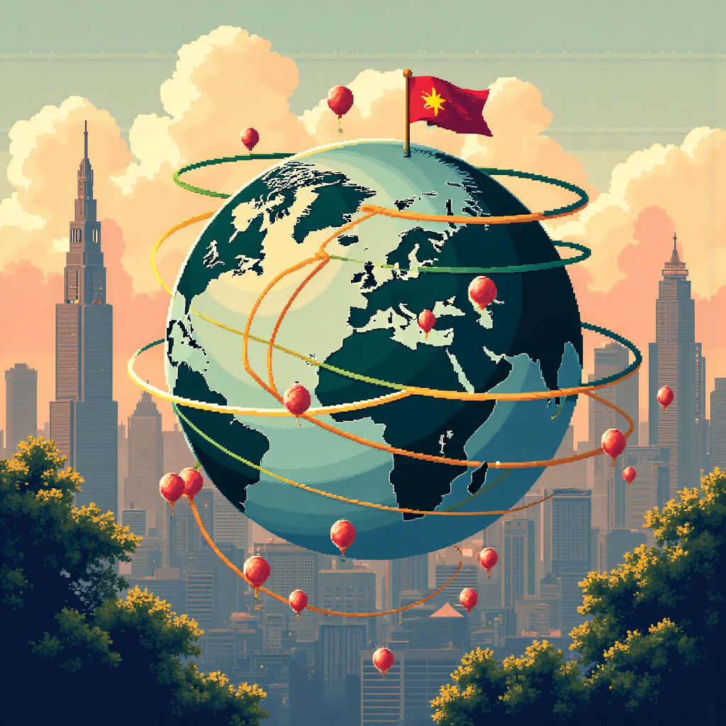 全球經濟圖像,美元資金流向美國中心,背景融入台灣元素,展示聯準會政策影響