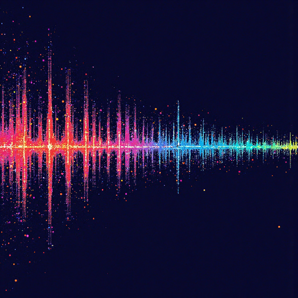 A stylized illustration representing the abstract concept of different frequency bands in technology depicted as colorful waves flowing through a digital network circuit board elements subtly integrated