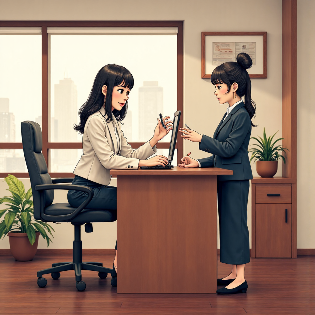 德國銀行代表協助台灣客戶開戶的溫馨場景，現代辦公環境