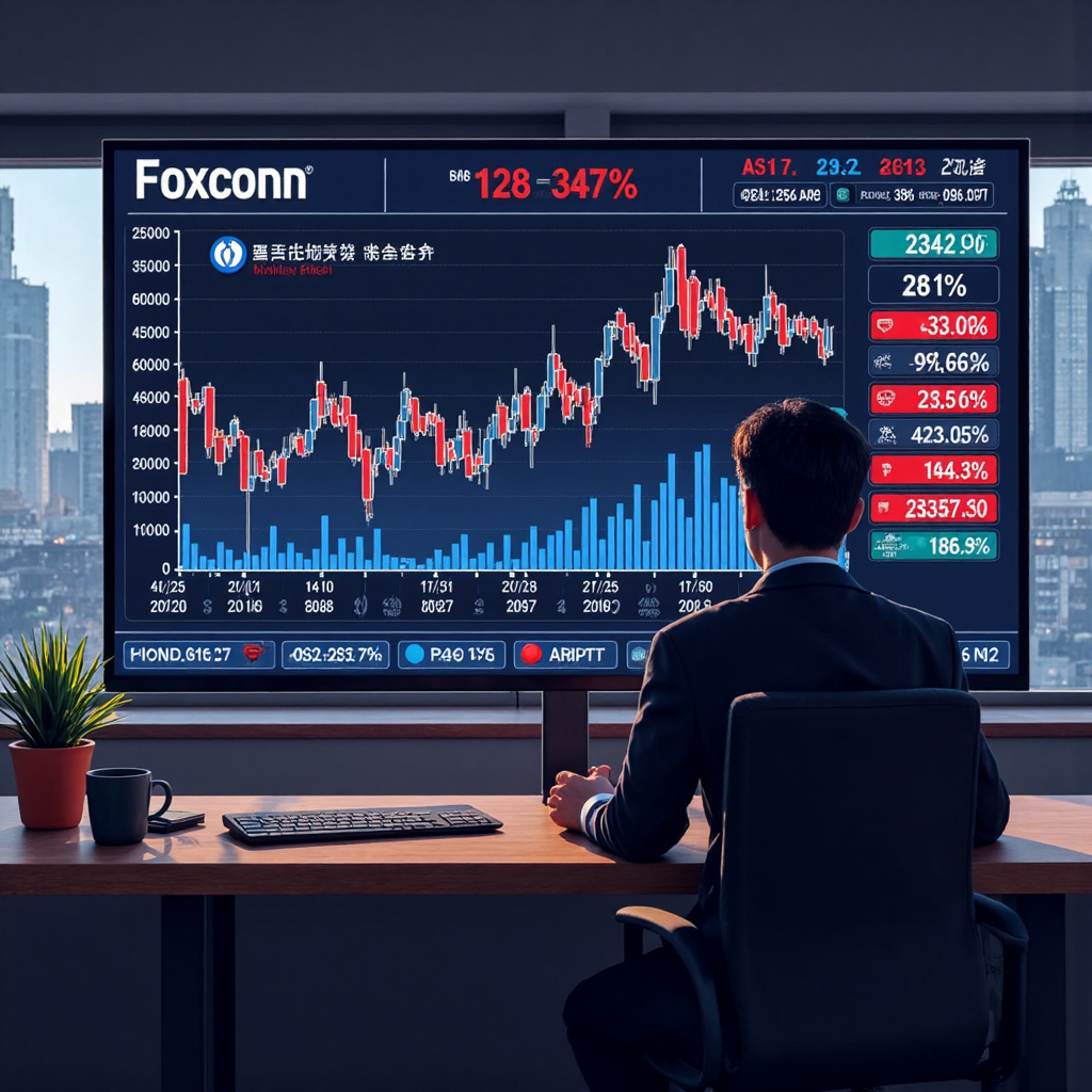 鴻海即時股價圖表,顯示上漲趨勢與市場指標,反映對台灣股市及全球科技產業的影響