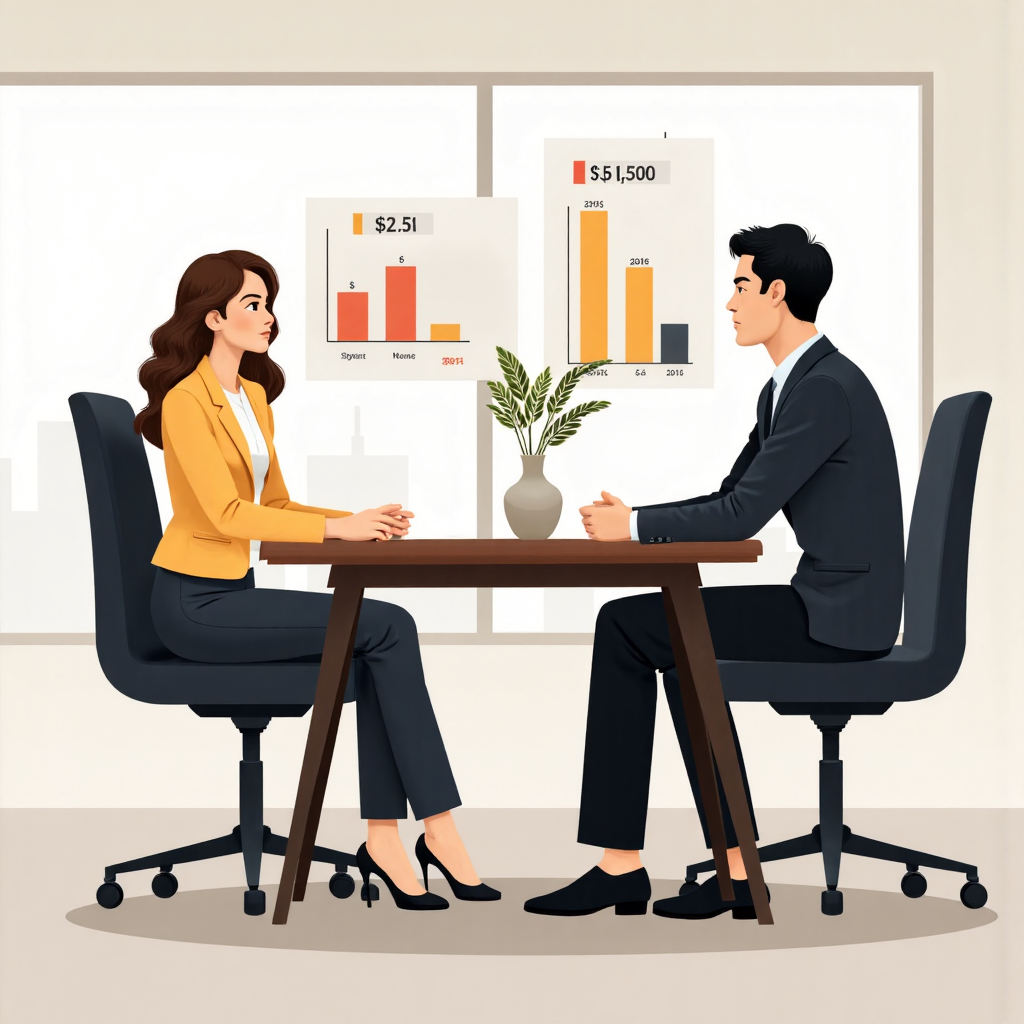 illustration of thai business owners discussing financial strategies in a modern office setting with charts showing increased borrowing costs and focus on cash flow management neutral and professional color scheme