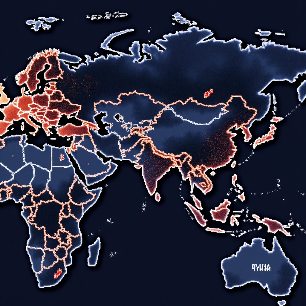 世界地圖像素藝術,顯示歐洲與台灣的金融連結與全球貨幣市場影響