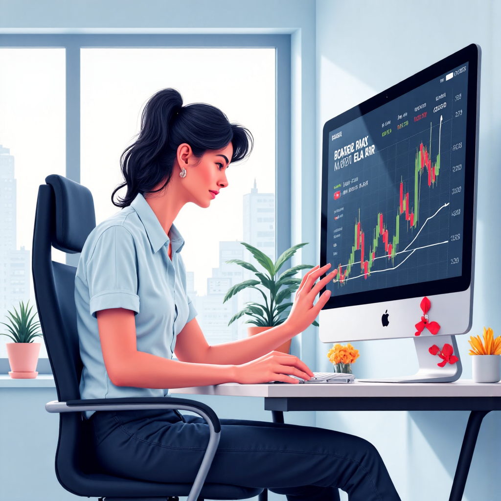 An illustration showcasing a Thai investor confidently navigating a sleek digital trading platform on a tablet surrounded by dynamic currency fluctuation graphs and subtle Thai cultural motifs in a bright and modern setting