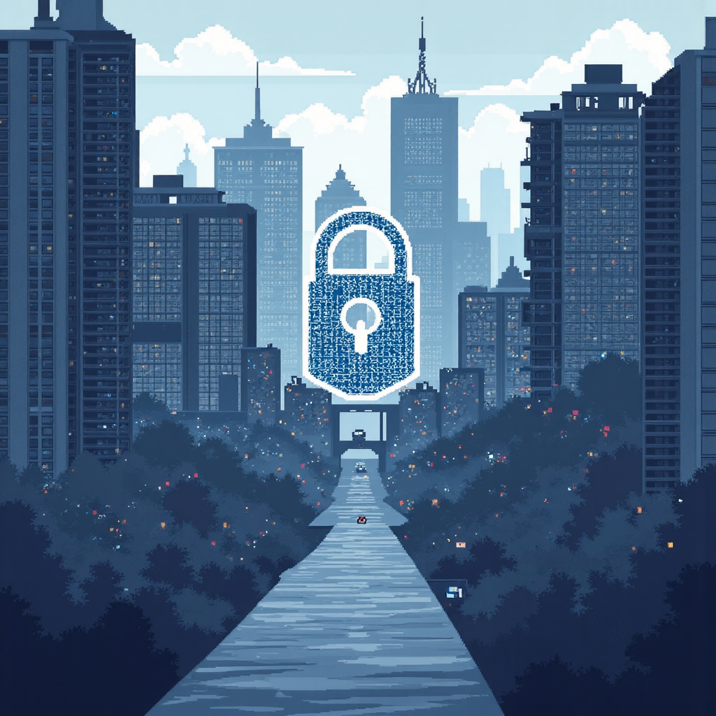 安全數位鎖疊加在偏離擁擠股票交易所的路徑上的視覺表現，象徵場外交易的隱私性質，以柔和藍灰色調描繪