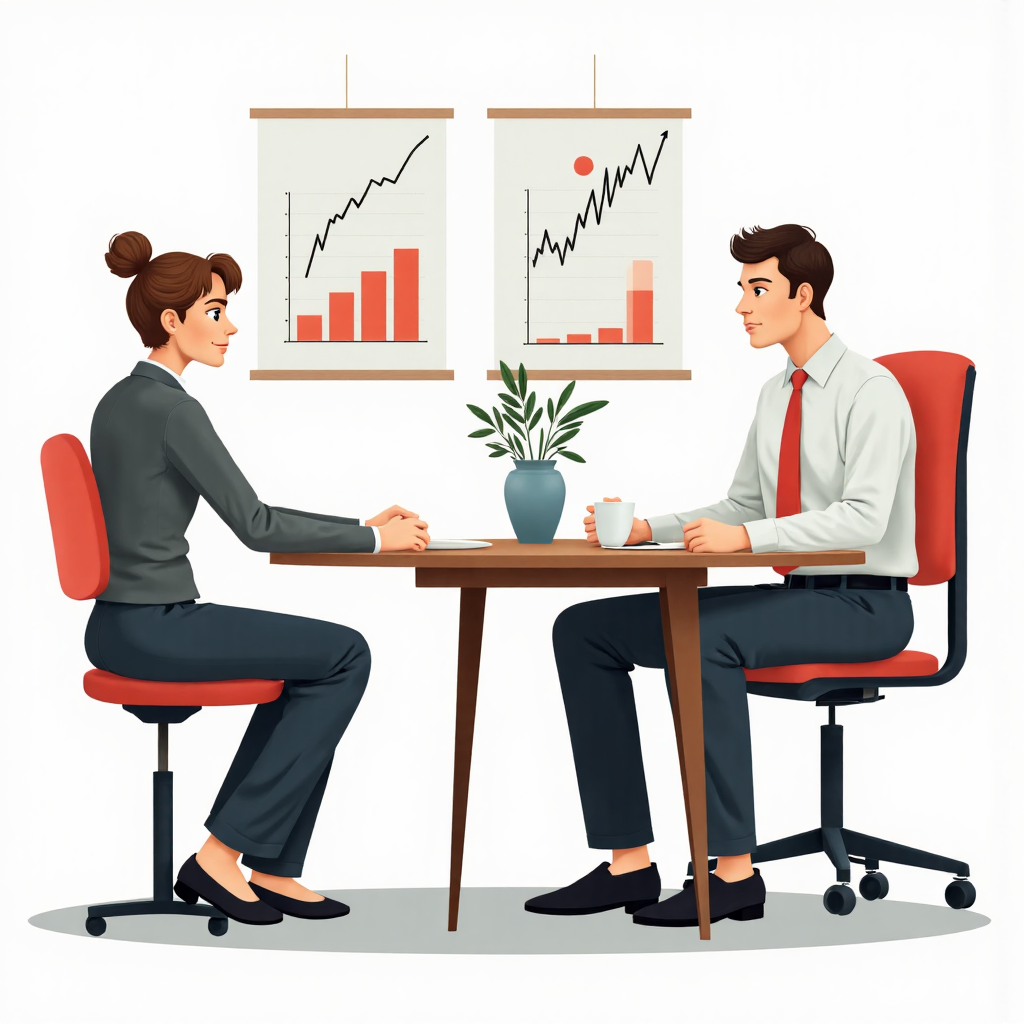 illustration of a businessman looking at two investment charts one showing steady but low returns a savings account and the other showing high potential but volatile returns a stock market graph