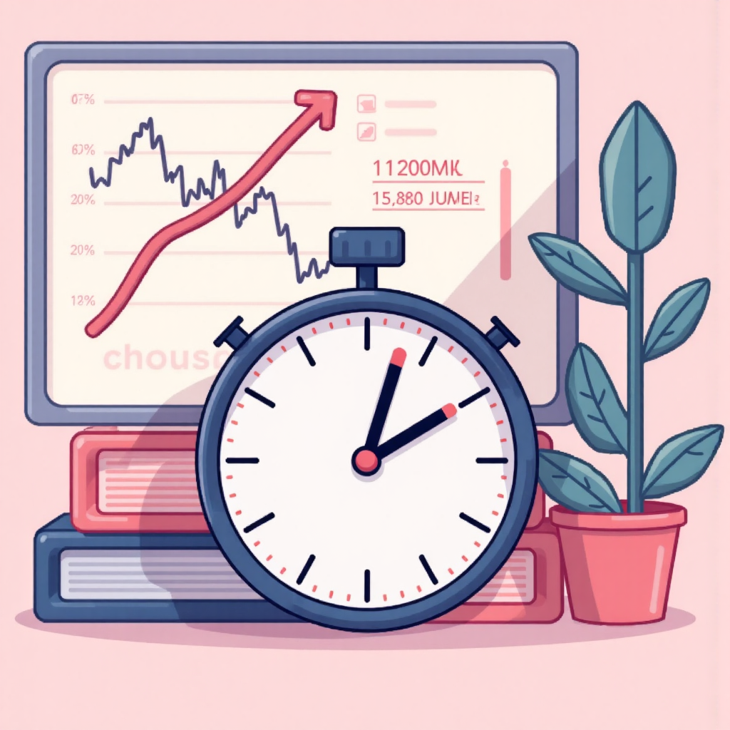 台灣股市盤後交易時鐘與股票市場圖表像素藝術插圖