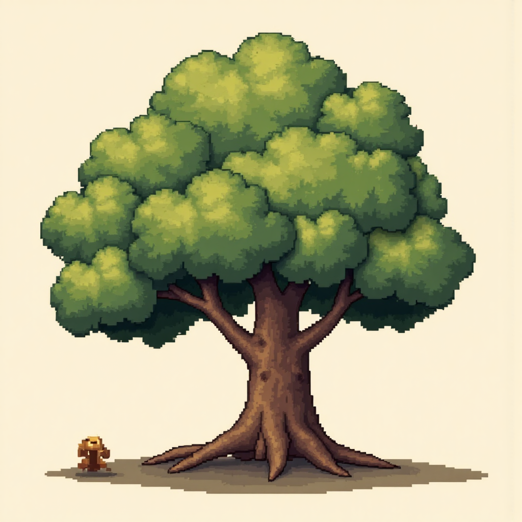 像素藝術風格的錢樹枝上生長利率,葉子枯萎象徵通貨膨脹,採用柔和大地色調與輕柔陰影