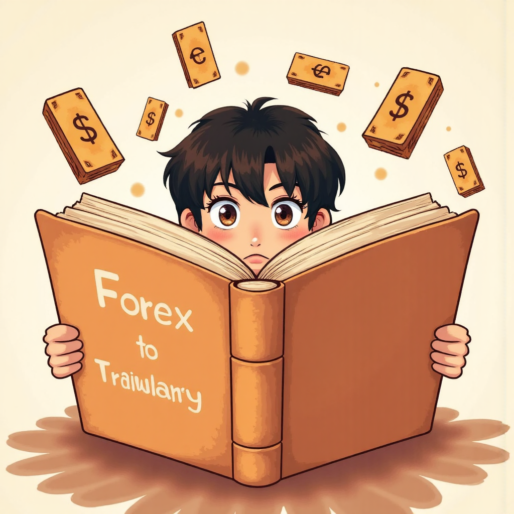 台灣人好奇窺探外匯交易書籍，周圍飄浮貨幣符號的像素藝術插圖