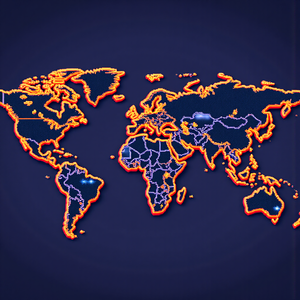 ภาพประกอบสกุลเงินโลกหลากหลายไหลเชื่อมต่อในเครือข่ายดิจิทัลเรืองแสง พร้อมกราฟและแผนภูมิเบาๆ ในพื้นหลัง