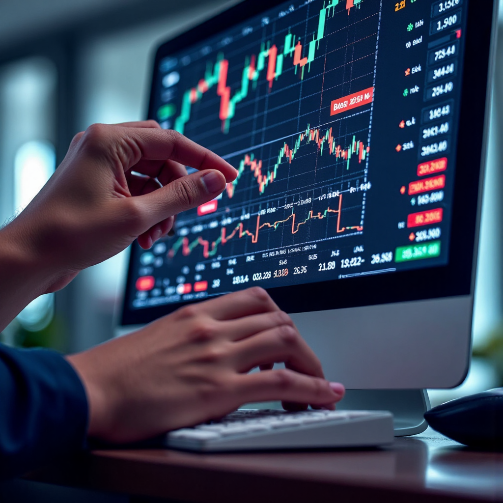 a close-up illustration of a person's hands expertly guiding a digital trading platform interface showing successful trades alongside a subtle background of diverse financial market symbols and a soft focused glow