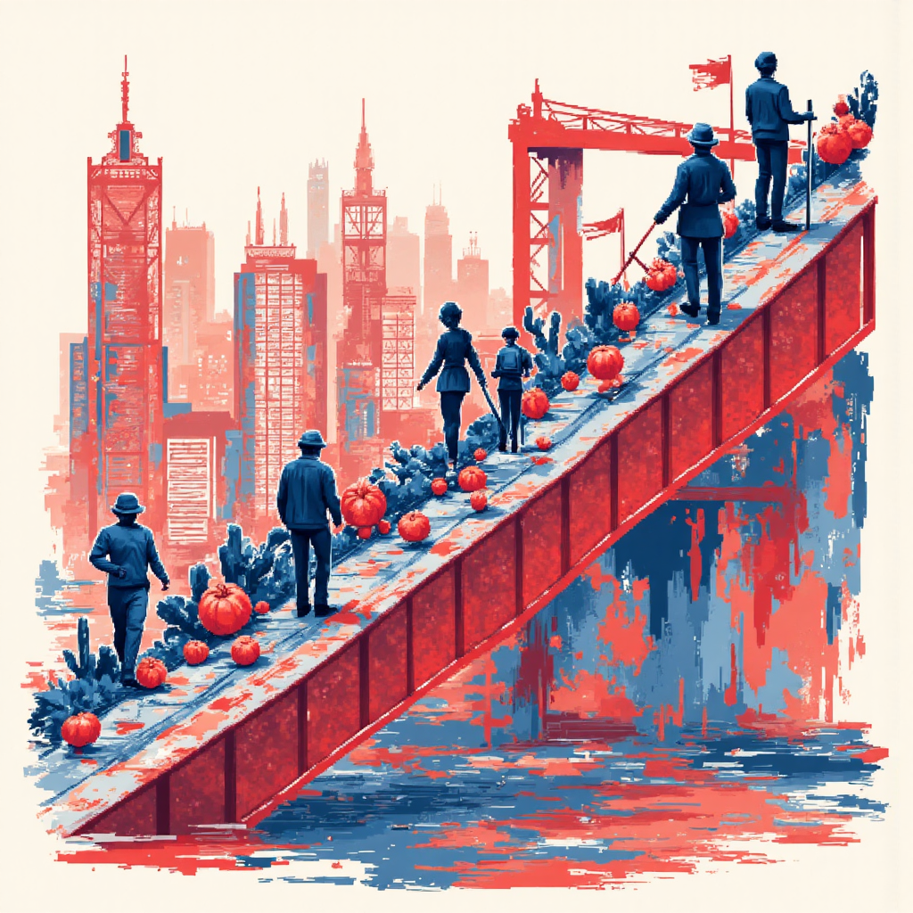 以動態能量風格展示市場波動性概念的抽象插圖,表現擴張與收縮的帶狀