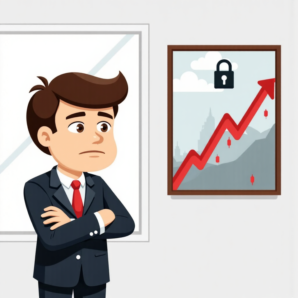 擔心的投資者注視著下跌的債券圖表，伴隨著象徵風險的鎖頭圖示