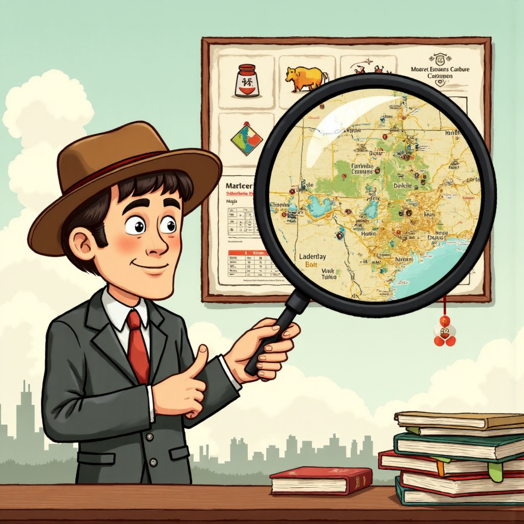 一位經驗豐富的投資者角色手持放大鏡，檢視德州油田地圖與先進碳捕捉設施的奇幻插畫，營造出充滿希望的氛圍，以微妙像素化呈現現代像素藝術遊戲風格