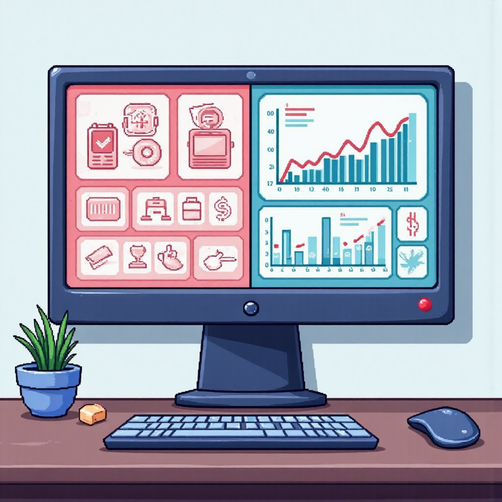 split screen showing medical symbols on one side and financial graphs on the other side in an illustrative style