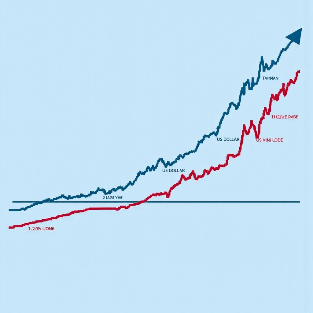 台灣幣對美元匯率波動的財務圖表像素藝術插圖，顯示上升和下降線條