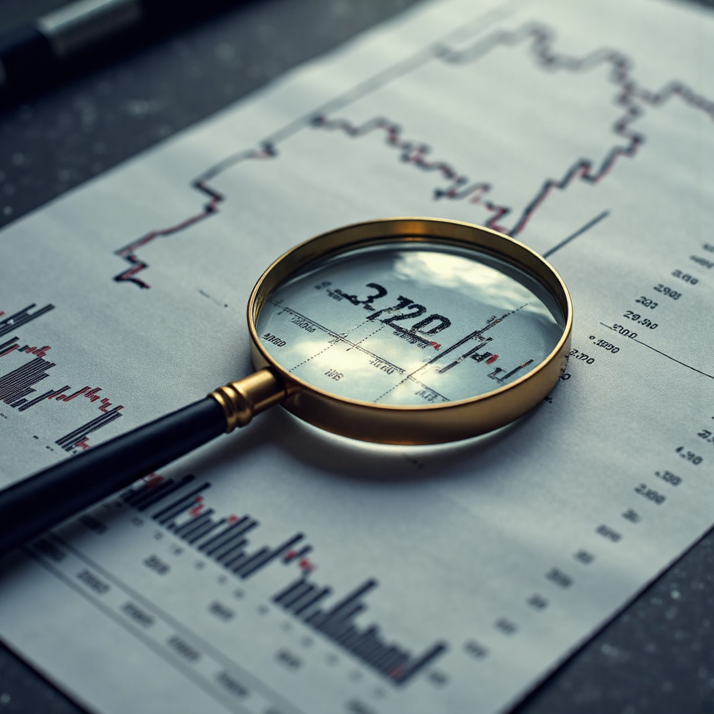 ภาพประกอบแบบมินิมอลของแว่นขยายลอยเหนือกราฟการเงินซับซ้อนที่แสดงดัชนี XAU Index แสงเรืองรองบนเส้นกราฟ พื้นหลังนุ่มนวลพร้อมเนื้อสัมผัสโลหะ สไตล์ศิลปะแนวคิดสำหรับการวิเคราะห์การเงิน