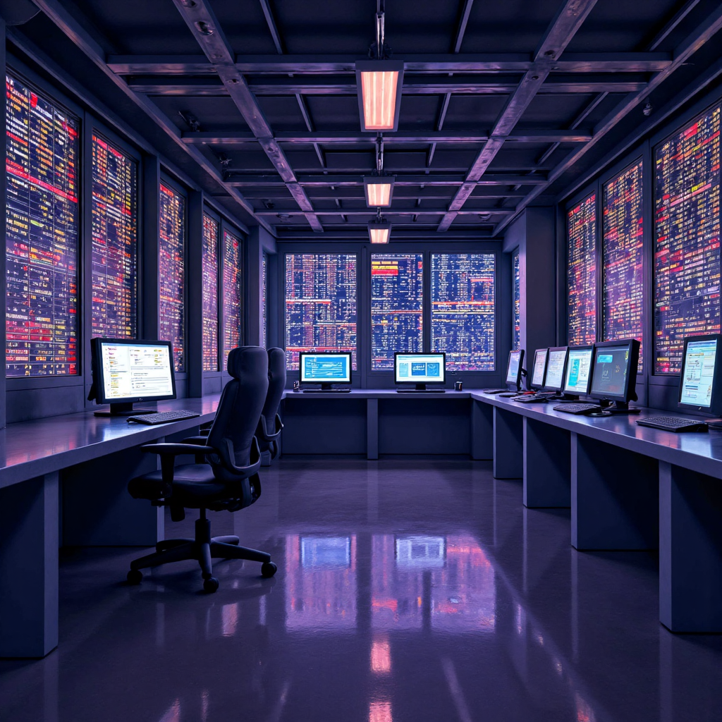 ภาพประกอบพื้นหลังการซื้อขายในอนาคตด้วยหน้าจอเรืองแสงและกระแสข้อมูลสำหรับ Algorithmic Trading