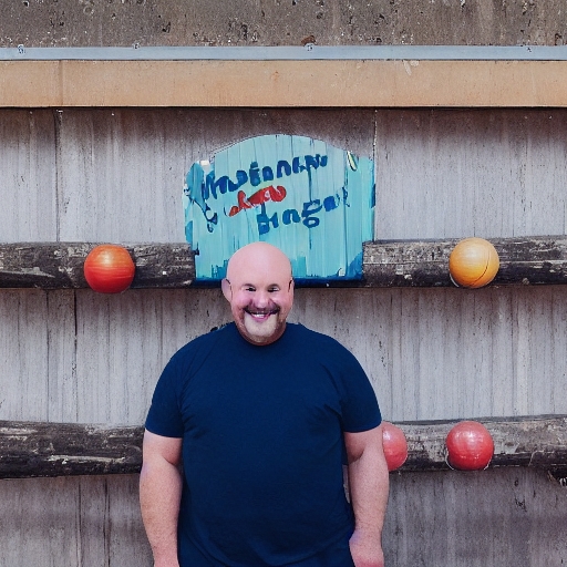 bald man with a bowling pin head with goatee smiling Images.AI Diffusion