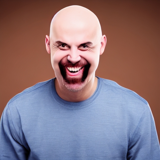 bald man with a bowling pin head with goatee smiling Images.AI Diffusion