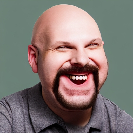 bald man with a bowling pin head with goatee smiling Images.AI Diffusion